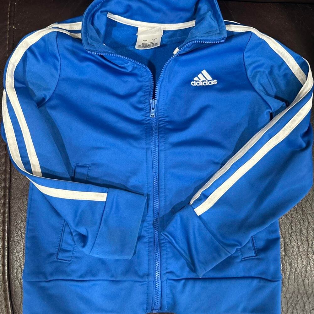 Kids blue and‎ white Adidas Jacket Size 4 EUC